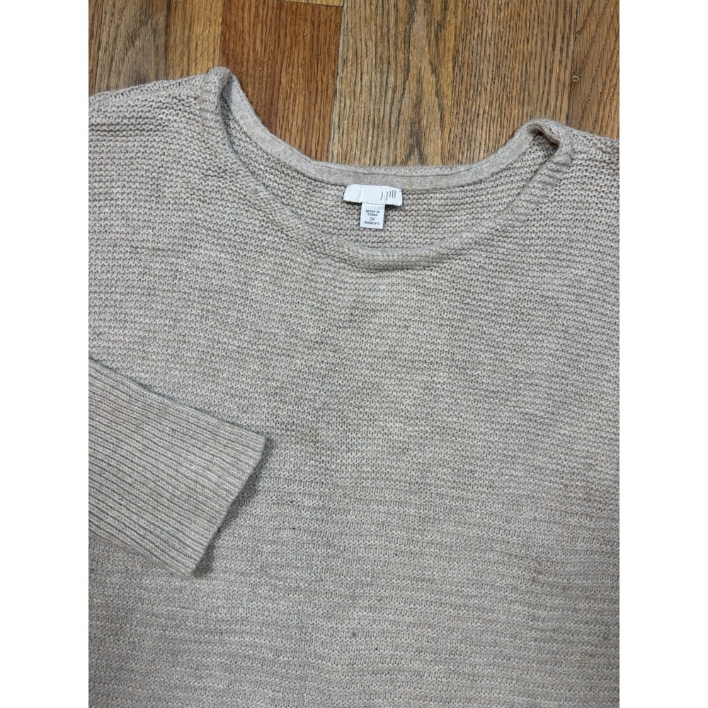 J Jill Textured Rib Knit‎ Silk/Wool Blend Sweater Tunic Sz 2X Oatmeal Beige
